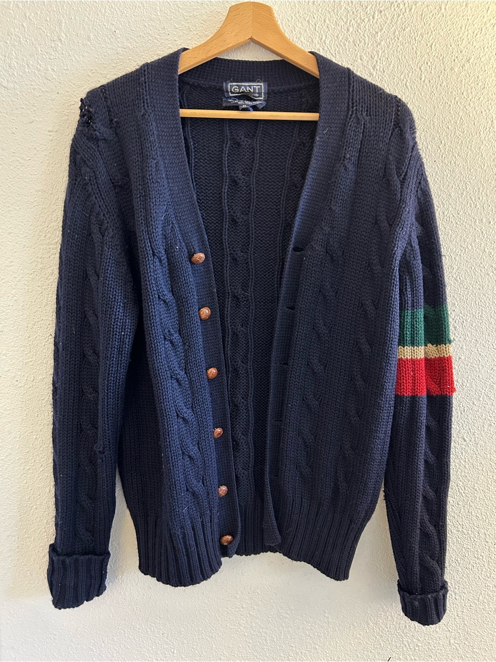 Vintage 80s GANT The Rugger Wool Cable Knit Cardigan Preppy